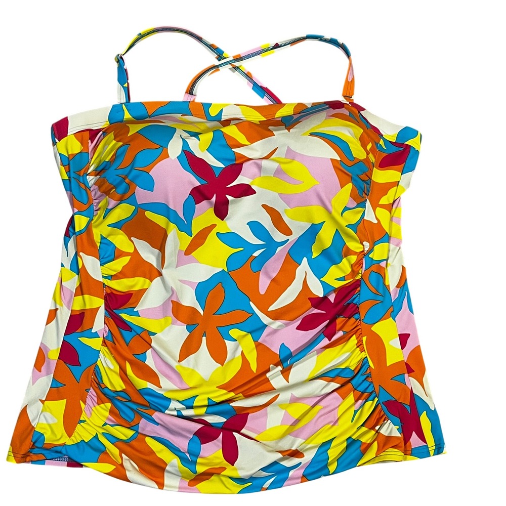 NWOT Lands End Tropical Floral Twist Ruched Tankini Top 18 Multicolor Beach Pool